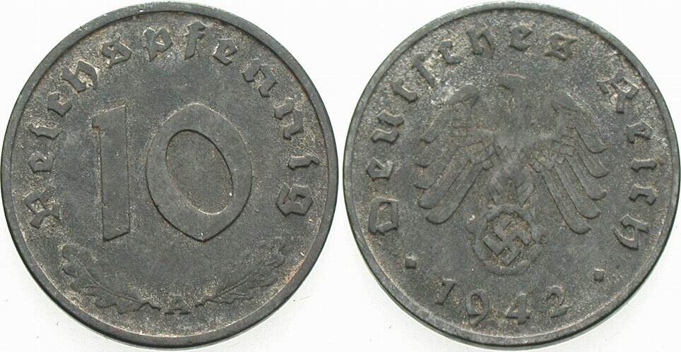 10 Reichspfennig 1942 J. 371 Sehr schön