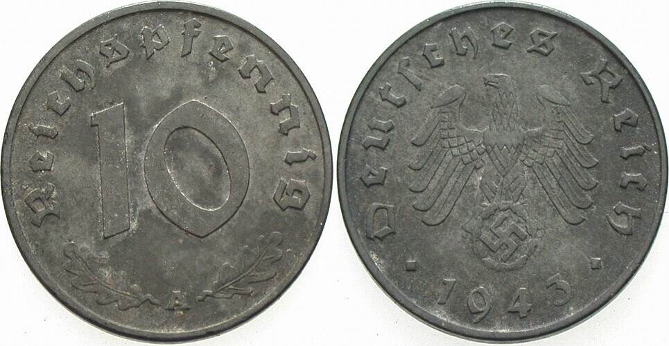 10 Reichspfennig 1943 J. 371 Sehr schön