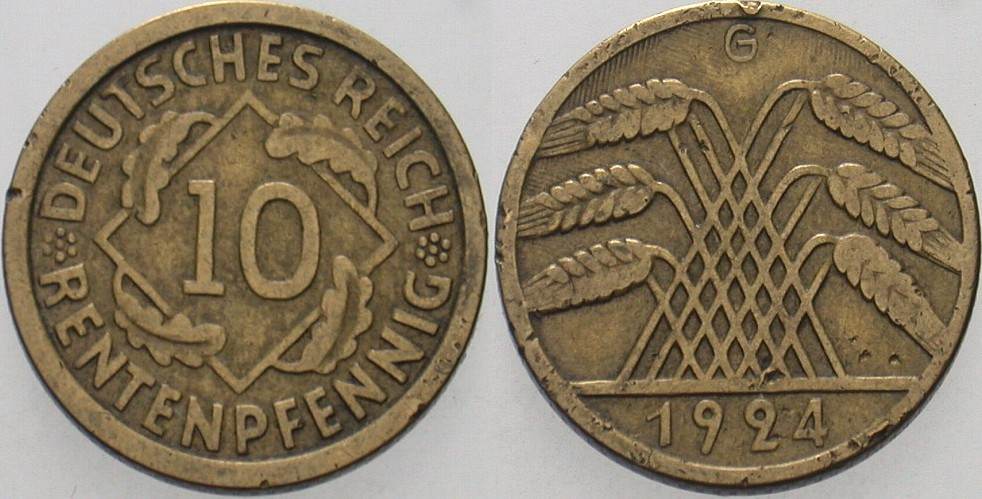 10 Rentenpfennig 1924 J. 309 Fast sehr schön