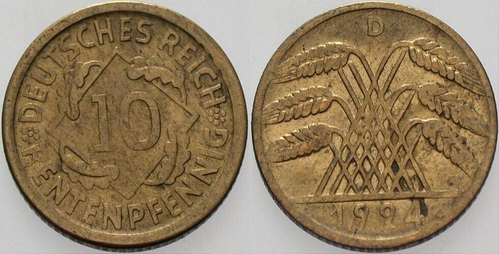 10 Rentenpfennig 1924 J. 309 Fast vorzüglich