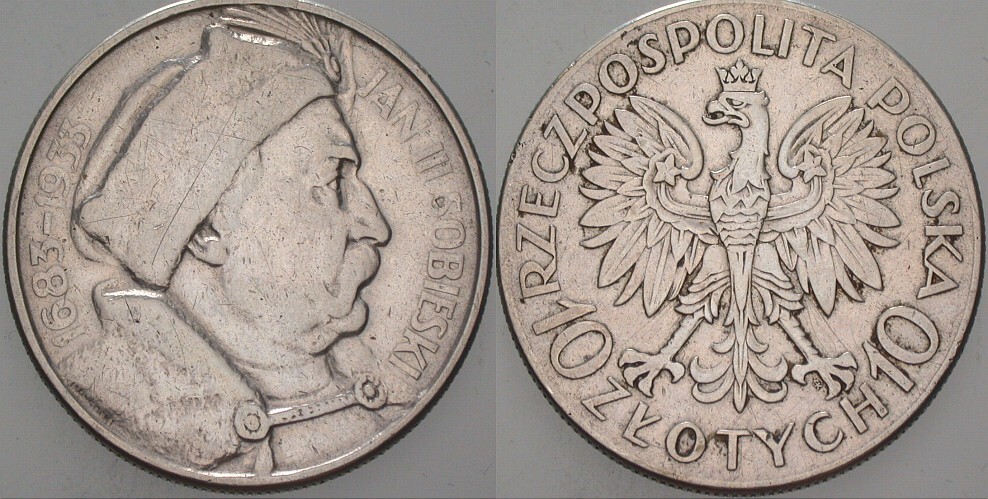 10 Zloty 1933 Fischer OB 020 Wz. Rdf., sehr schön