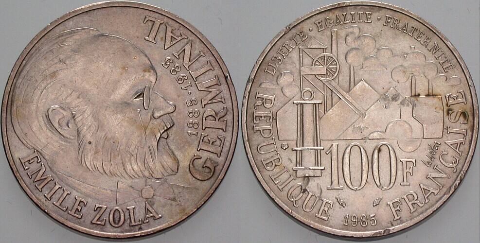 100 Francs 1985 K/M 957. Silber Randfehler, sehr schön - vorzüglich