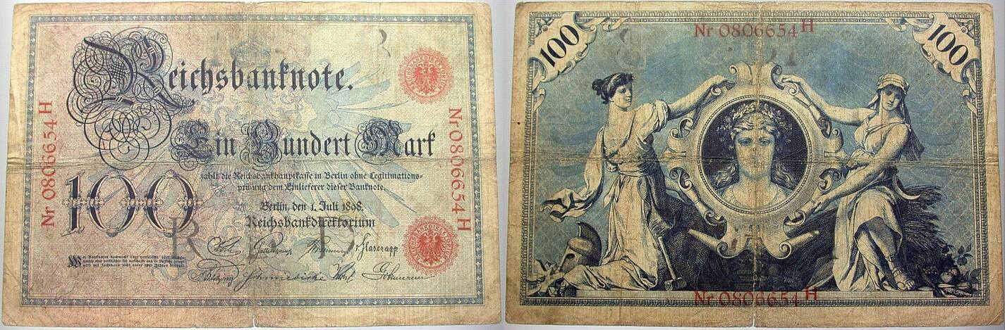 100 Mark 1.Juli 1898 Rosenberg 17 Stärker gebraucht
