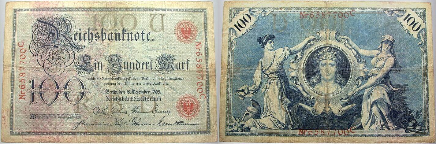 100 Mark 18.12.1905 Rosenberg 23 Stärker gebraucht