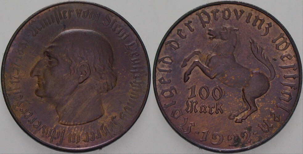 100 Mark 1922 J.N. 14 Patina, fast vorzüglich