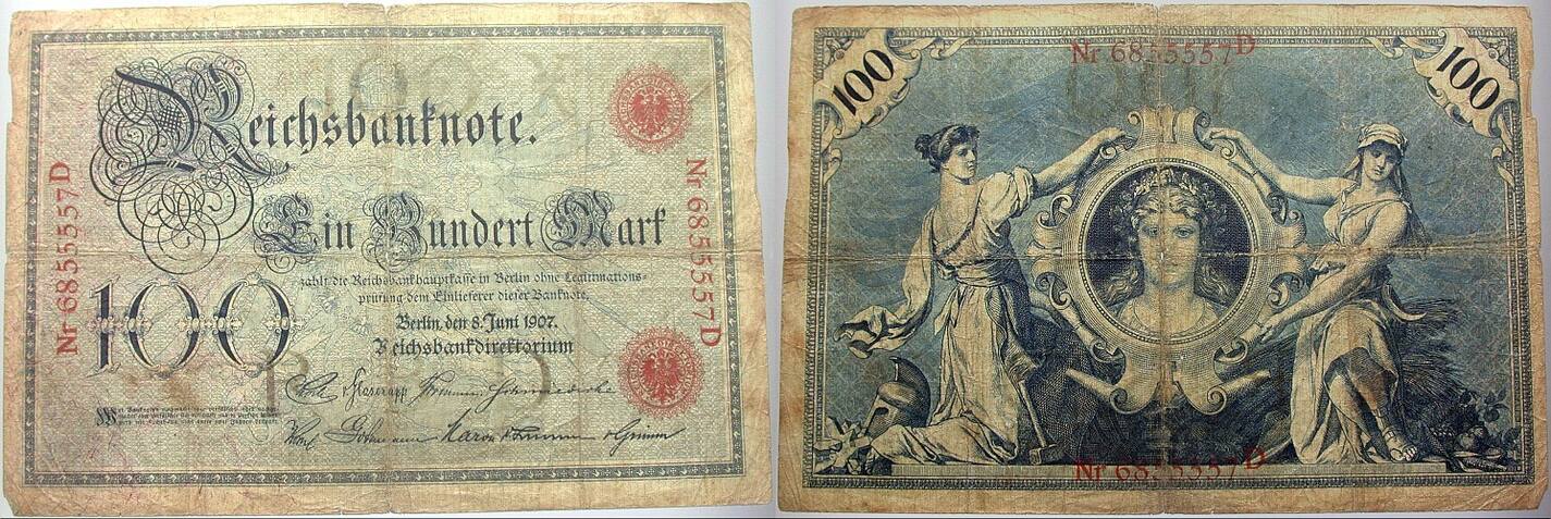 100 Mark 8.6.1907 Rosenberg 30 Stärker gebraucht