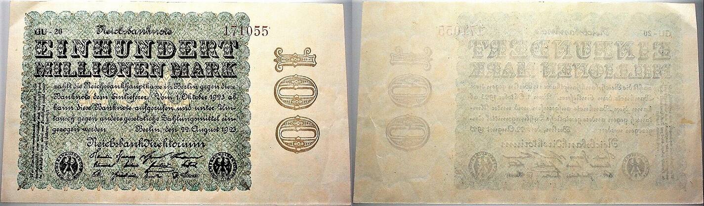 100 Millionen Mark 22.8.1923 Rosenberg DEU-120 s //106 Fast Kassenfrisch