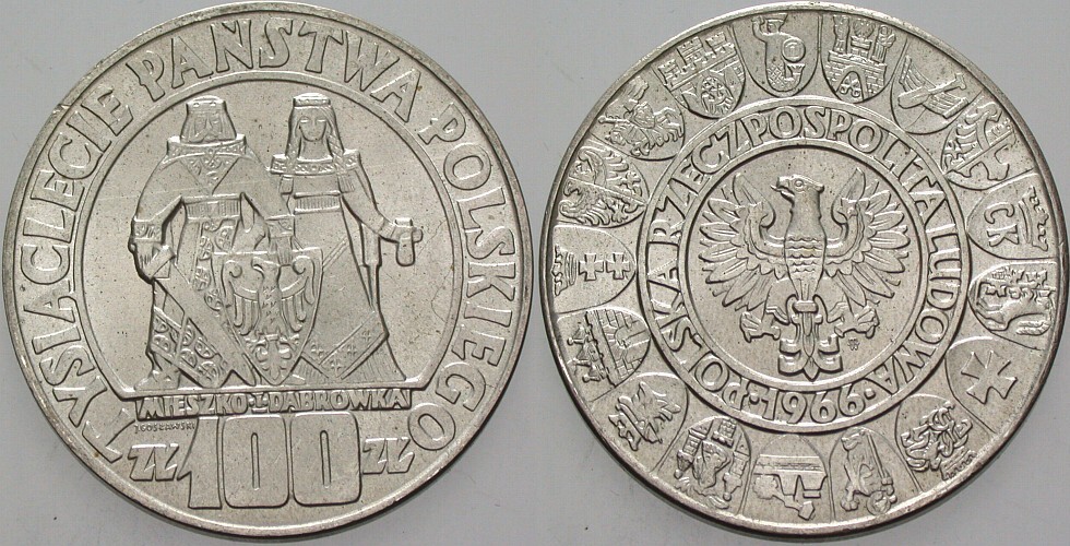 100 Zloty 1966 Fischer OB 093 Fast Stempelglanz