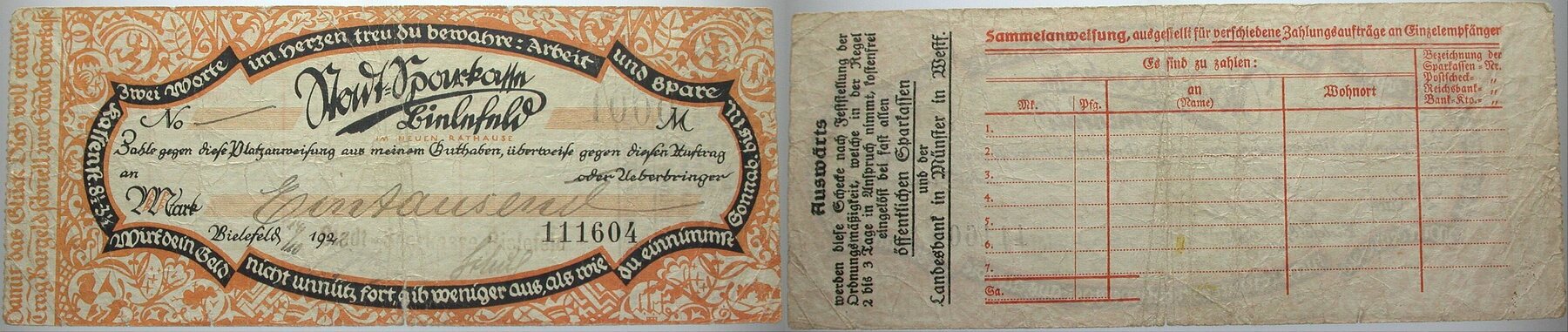 1000 Mark 14.10.1922 Müller 382.1. III