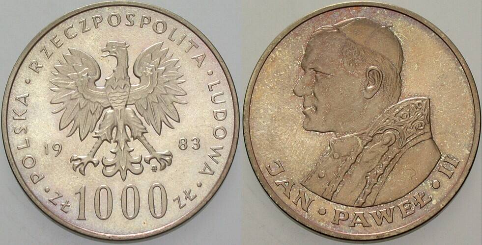 1000 Zloty 1983 K.M. 144 Schöne Patina, fast Stempelglanz