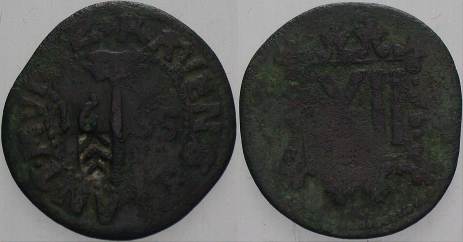 12 Kupferpfennig 1655 mit Gegenstempel - Sparrenschild Stange 245b sehr schön