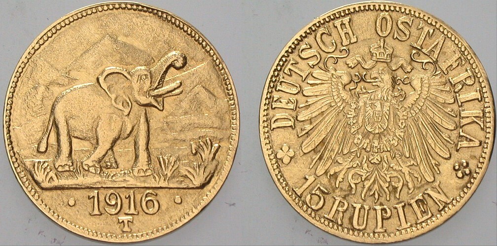 15 Rupien 1916 J.N. 728 b Kl. Randfehler, vorzüglich mit Prägeglanz