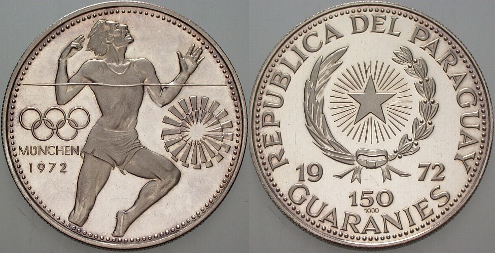 150 Guaranies 1972 KM. 32 Patina,vorzüglich von Polierter Platte