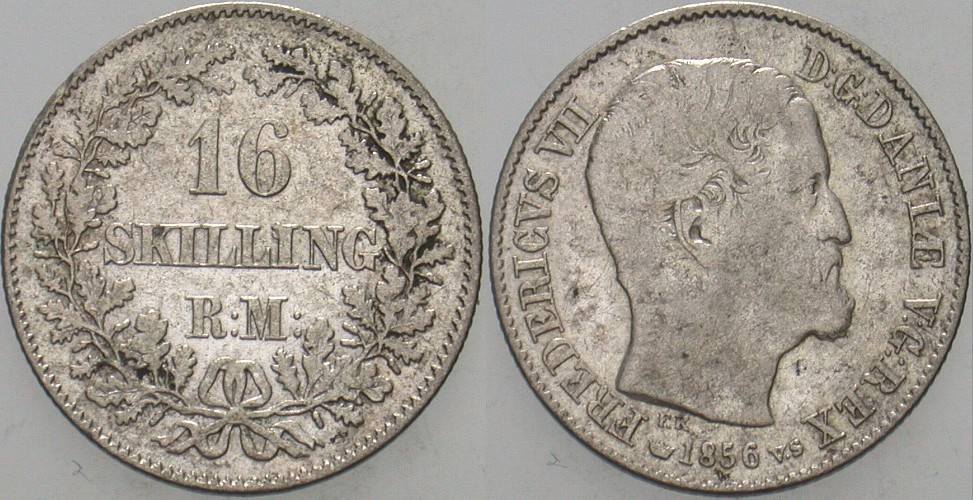 16 Skilling Rigsmont 1856 KM 765 Sehr schön