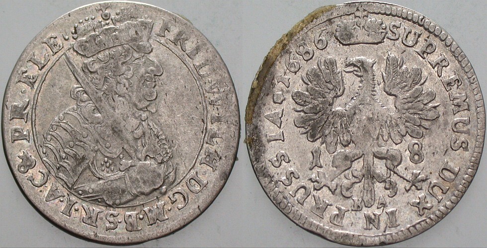 18 Gröscher 1686 Schrötter 1726 var Patina, sehr schön