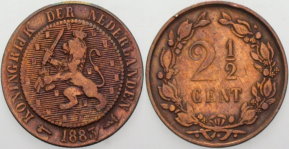2 1/2 Cent 1883 KM. 108 Wz. Rdf., fast sehr schön