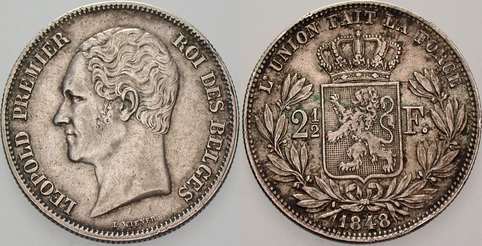2 1/2  Franc 1848 K.M. 11 Patina, sehr schön - vorzüglich