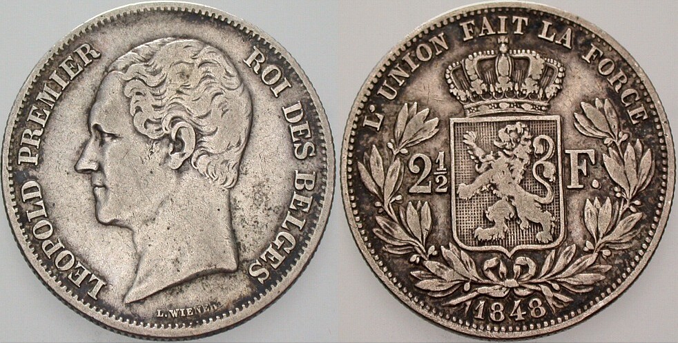 2 1/2  Franc 1848 K.M. 11 Sehr schön