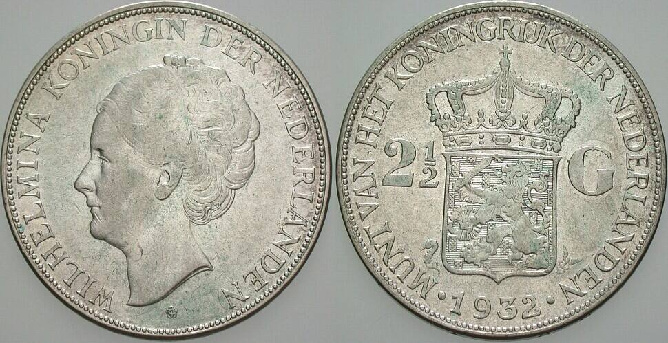 2 1/2 Gulden 1932 KM 165 Patina, sehr schön - vorzüglich