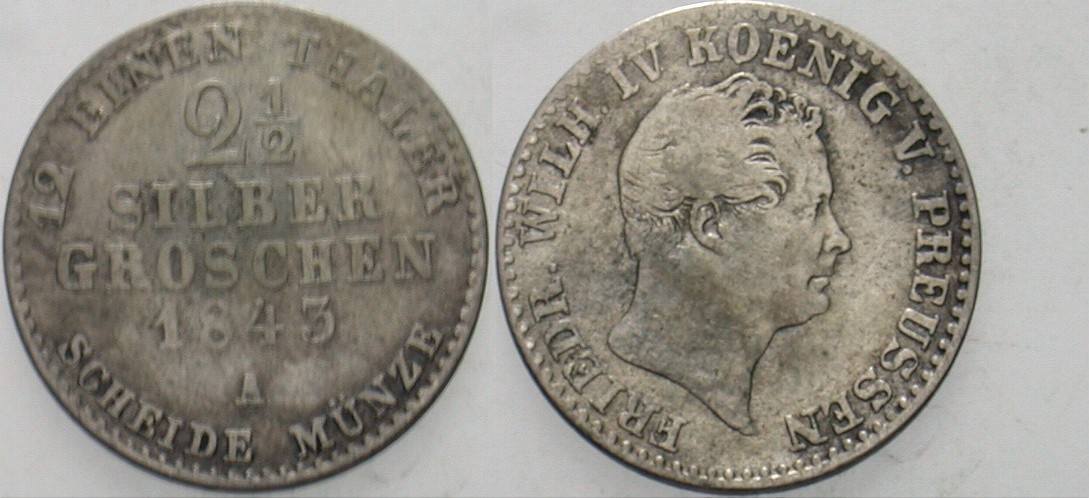 2 1/2 Silbergroschen 1843 Jaeger 67 AKS 83 Fast sehr schön