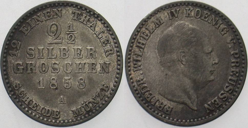2 1/2 Silbergroschen 1858 Jaeger 78 AKS 84 Patina, fast sehr schön