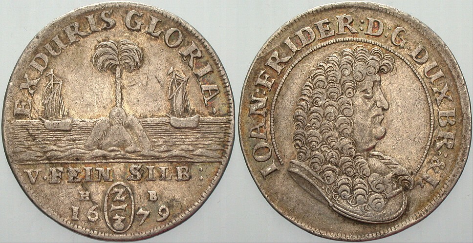 2/3 Taler 1679 Davenport 377/379 var. Patina. Sehr schön