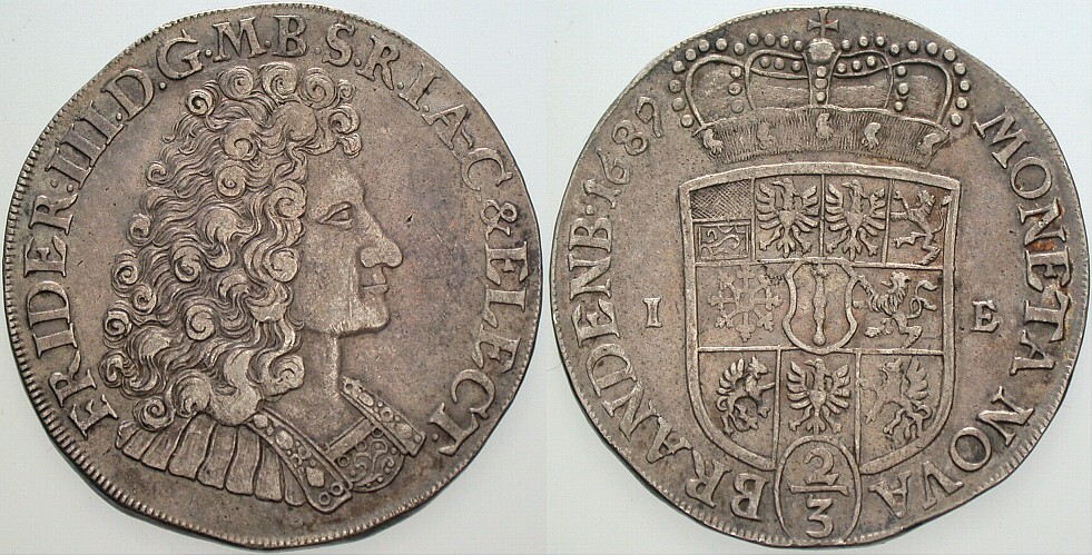 2/3 Taler 1689 Schrötter 166 Davenport 273 Gutes sehr schön