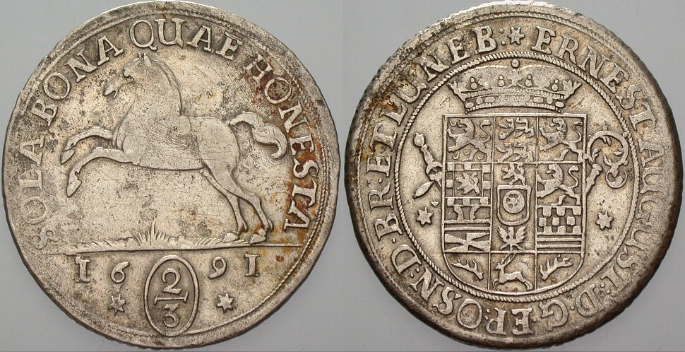 2/3 Taler 1691 Welter 1980 Dav. 408 Sehr schön