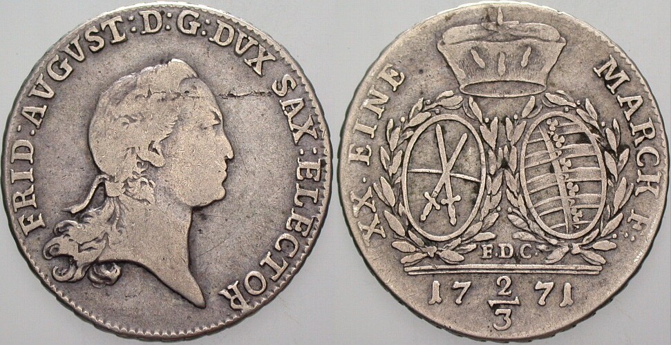 2/3 Taler 1771 Buck 137c Kahnt 1763-1827 1103 Sehr schön, Schrötlingsfehler