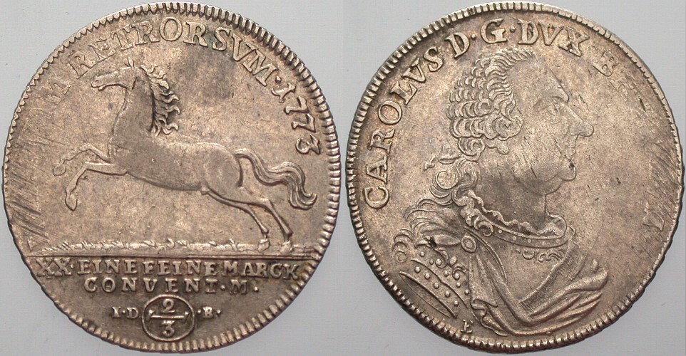 2/3 Taler 1773 Welter 2733 Patina, sehr schön