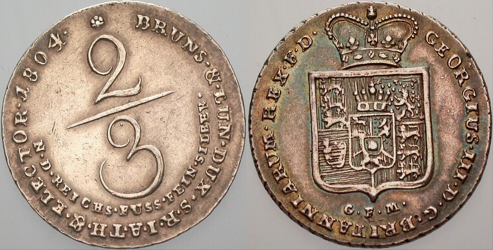 2/3 Taler 1804 Welter 2814 Patina, sehr schön +