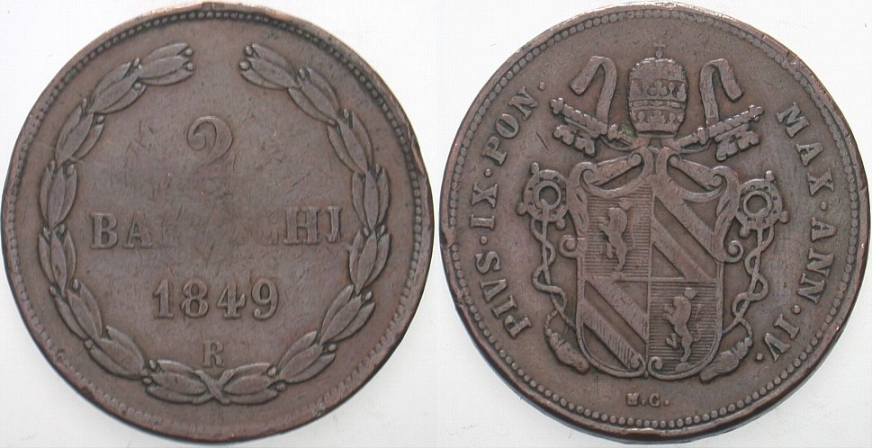 2 Baiocchi 1849-IV Krause/Mishler 1343 Rdf., schön - sehr schön