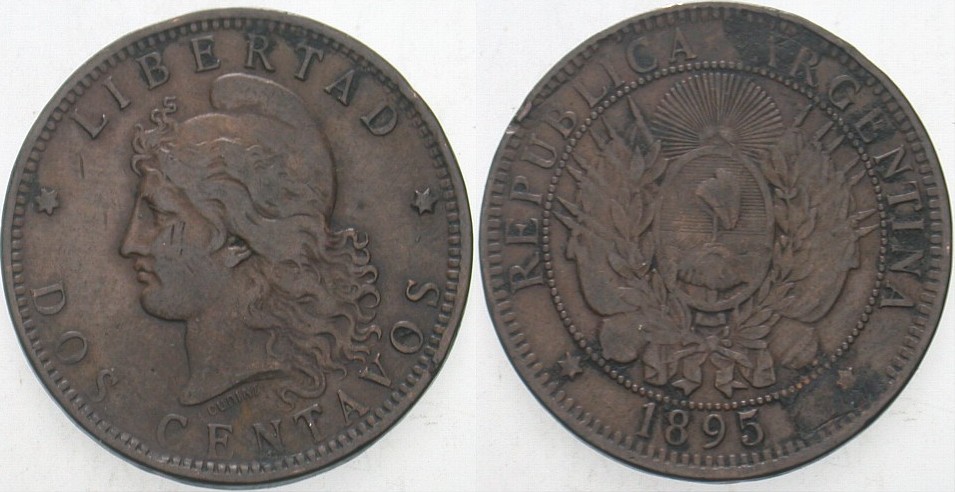 2 Centavos 1895 K.M. 33 Sehr schön