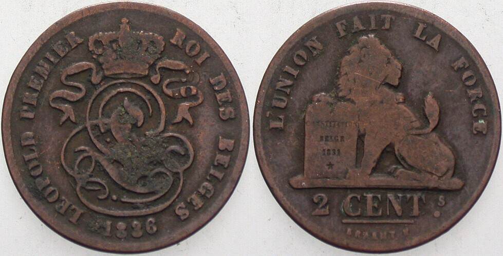 2 Centimes 1836 K.M. 4,2 Schön