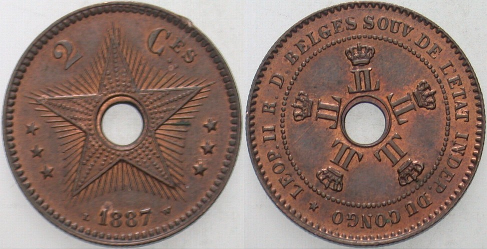 2 Centimes 1887 KM 2 Patina, kl. Rdf., vorzüglich +