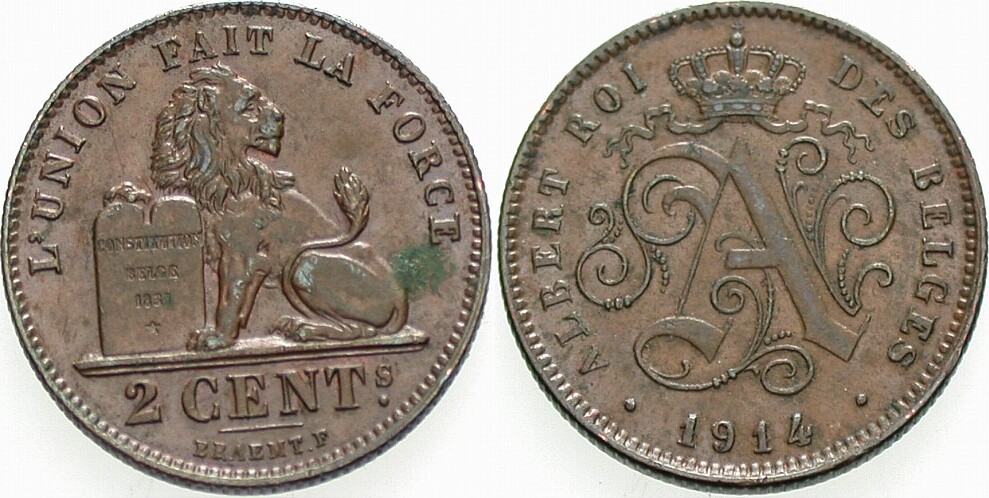 2 Centimes 1914 KM 64 Patina, vorzüglich +