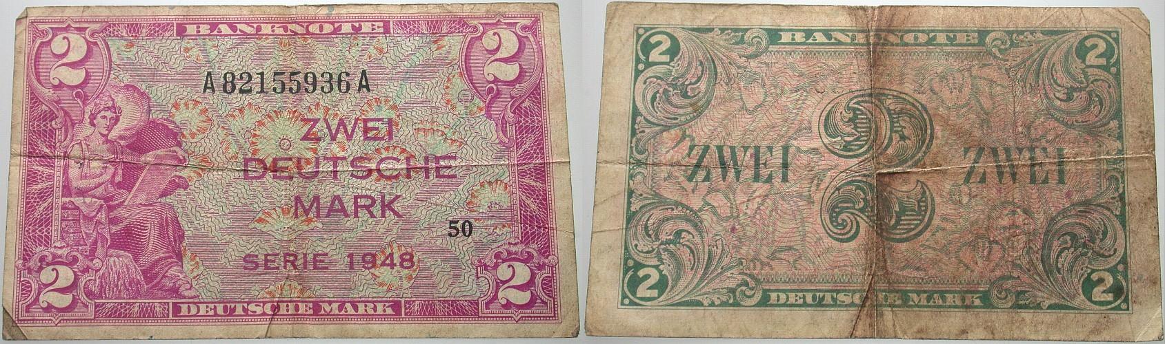2 Deutsche Mark 1948 Rosenberg 234 a Stärker gebraucht