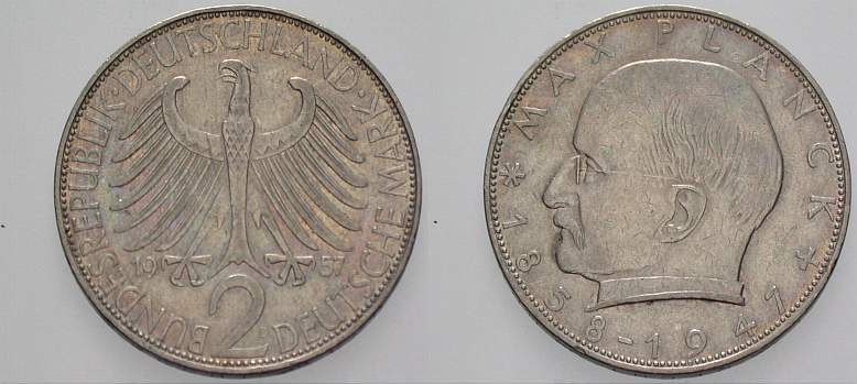 2 Deutsche Mark 1957 J. 392 K. 17 Sehr schön