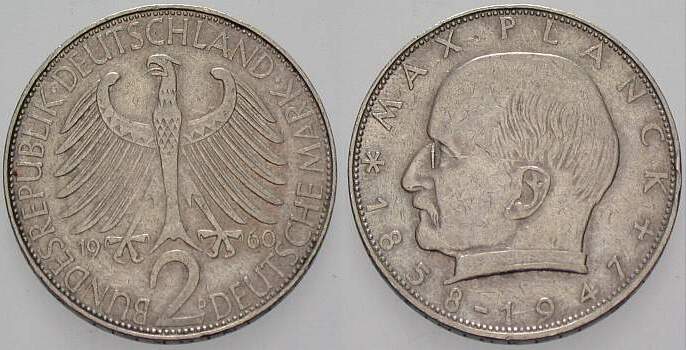 2 Deutsche Mark 1960 J. 392 sehr schön