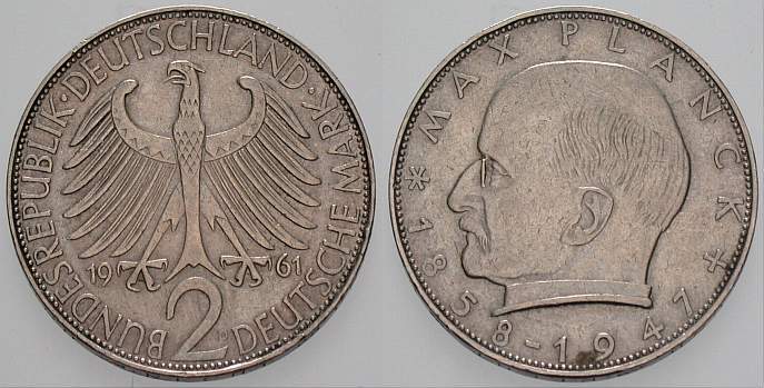 2 Deutsche Mark 1961 J. 392 sehr schön