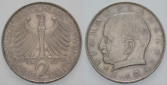 2 Deutsche Mark 1962 J. 392 sehr schön