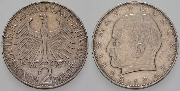 2 Deutsche Mark 1963 J. 392 sehr schön