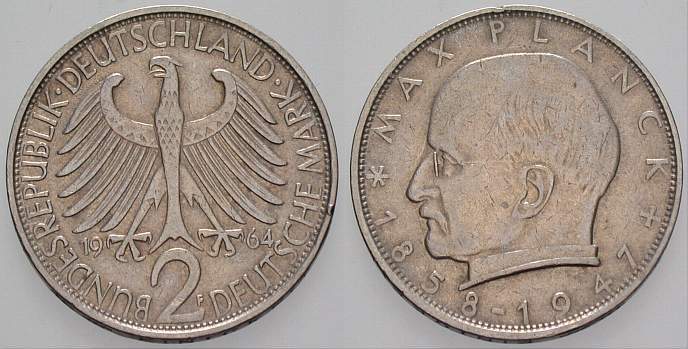 2 Deutsche Mark 1964 J. 392 sehr schön