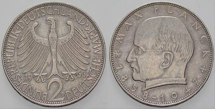 2 Deutsche Mark 1966 J. 392 sehr schön