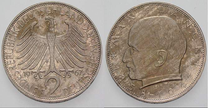 2 Deutsche Mark 1967 J. 392 Patina, Polierte Platte