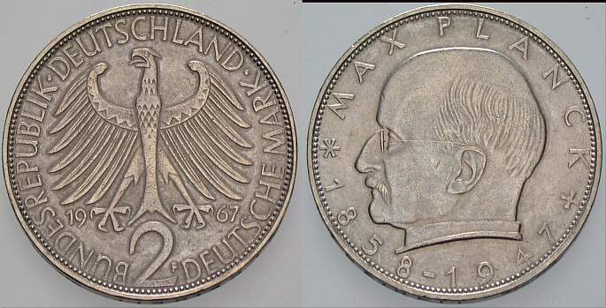 2 Deutsche Mark 1967 J. 392 sehr schön