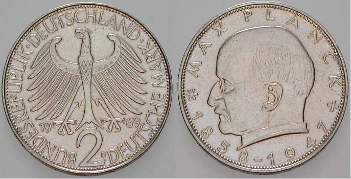 2 Deutsche Mark 1969 J. 392 sehr schön