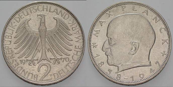 2 Deutsche Mark 1970 J. 392 vorzüglich