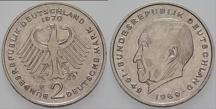 2 Deutsche Mark 1970 J. 406 sehr schön