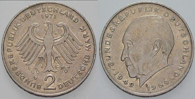 2 Deutsche Mark 1971 J. 406 sehr schön